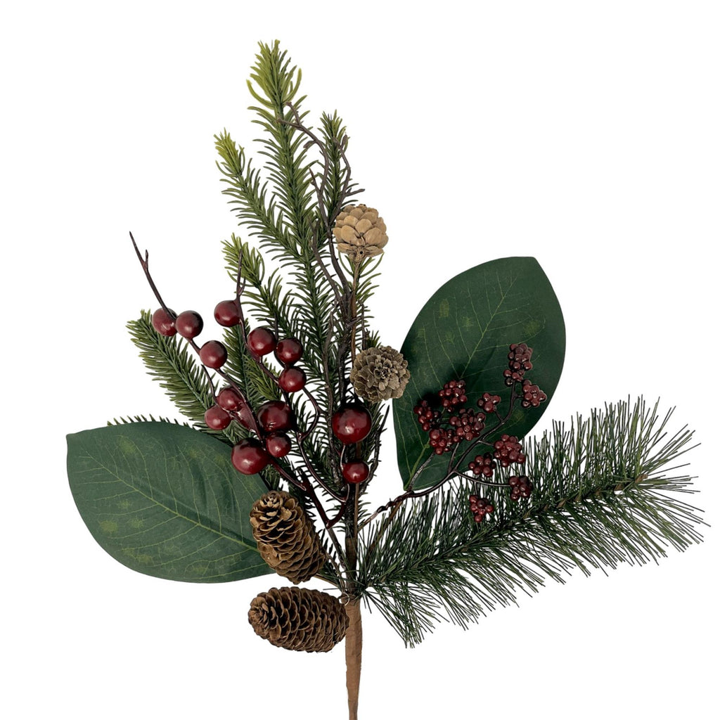 Burgundy Berry Pine Pick, 17-Inch Artificial Greenery for Wreaths and Garlands