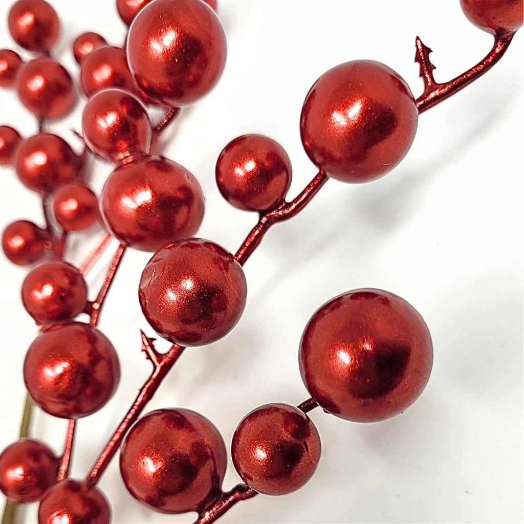 17-Inch Red Christmas Berry Pick, Metallic Finish Artificial Berries