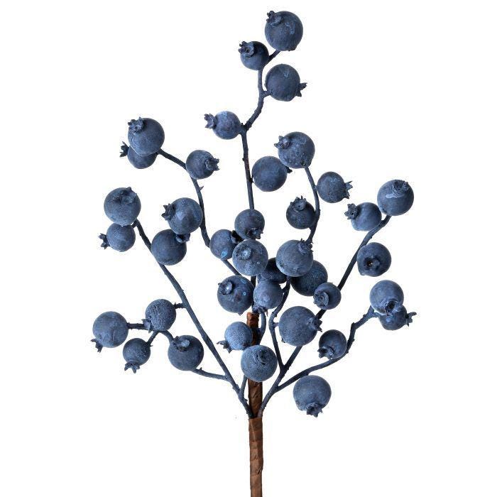 14-Inch Blue Crabapple Pick, Matte Artificial Berry Stem for Wreaths