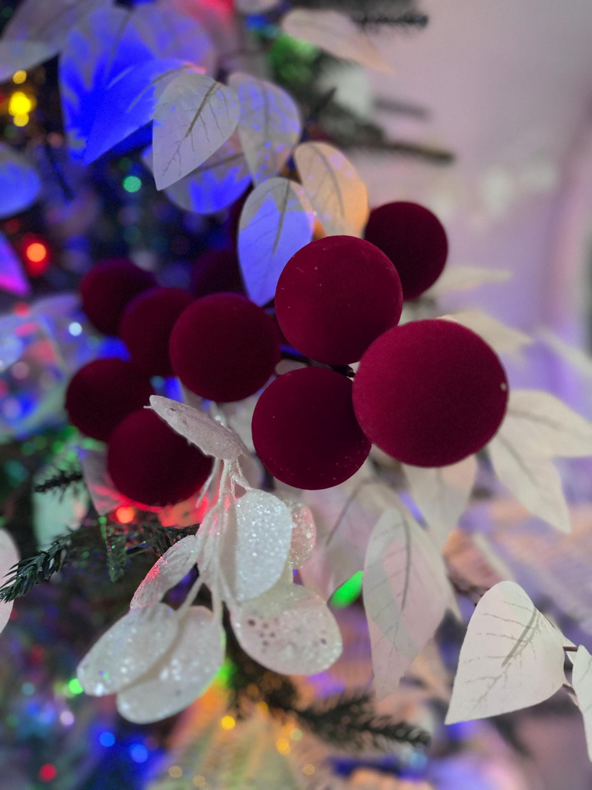 24-Inch Red Flocked Berry Spray: Large Artificial Berries for Christmas Wreaths