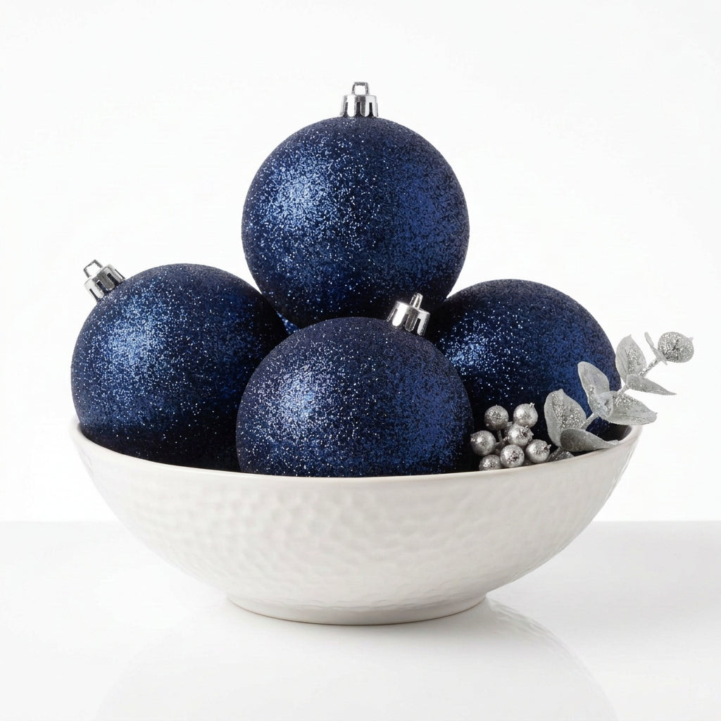 Farrisilk Glitter Ornaments, Set of Four Midnight Blue Christmas Decor