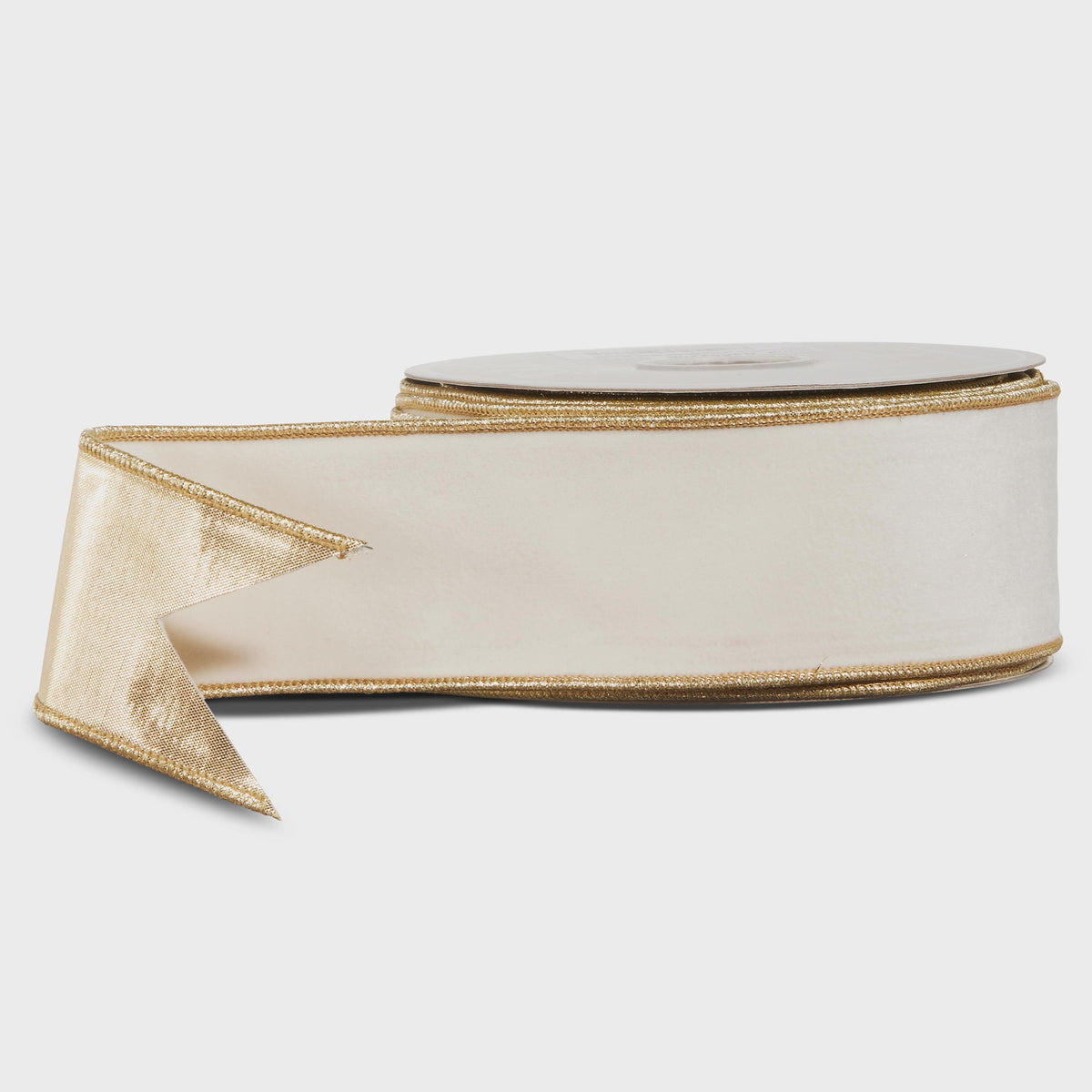 Ivory Velvet Ribbon With Gold Edges, 2.5-Inch x 10 yards, Wired
