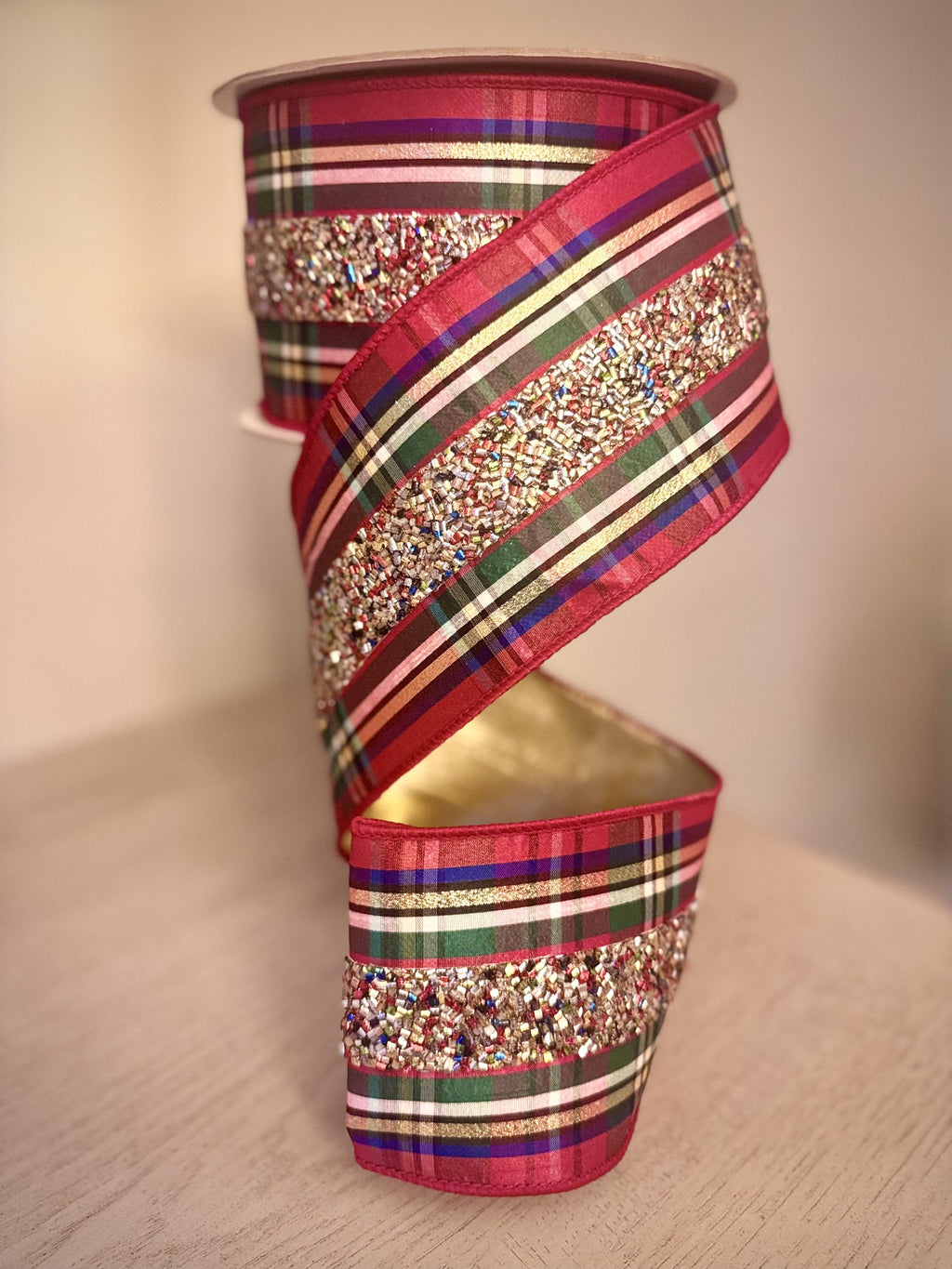 Farrisilk Sparkly Soldier Ribbon, 4-Inch Width, 10 Yards