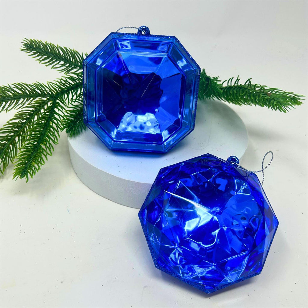 Set of Two Royal Blue Acrylic Ornaments: Round and Square Gem Shapes
