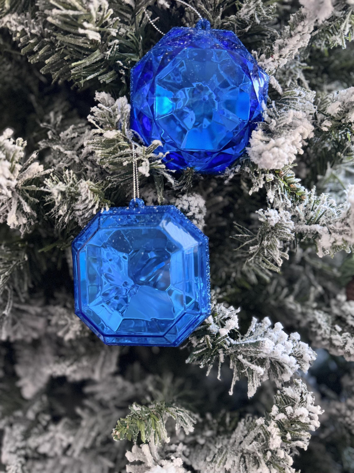 Set of Two Royal Blue Acrylic Ornaments: Round and Square Gem Shapes