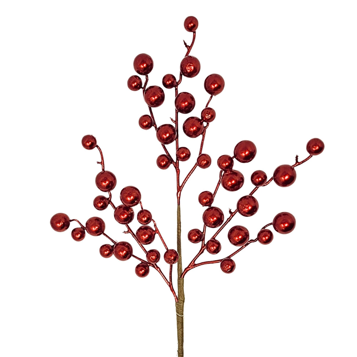 17-Inch Red Christmas Berry Pick, Metallic Finish Artificial Berries