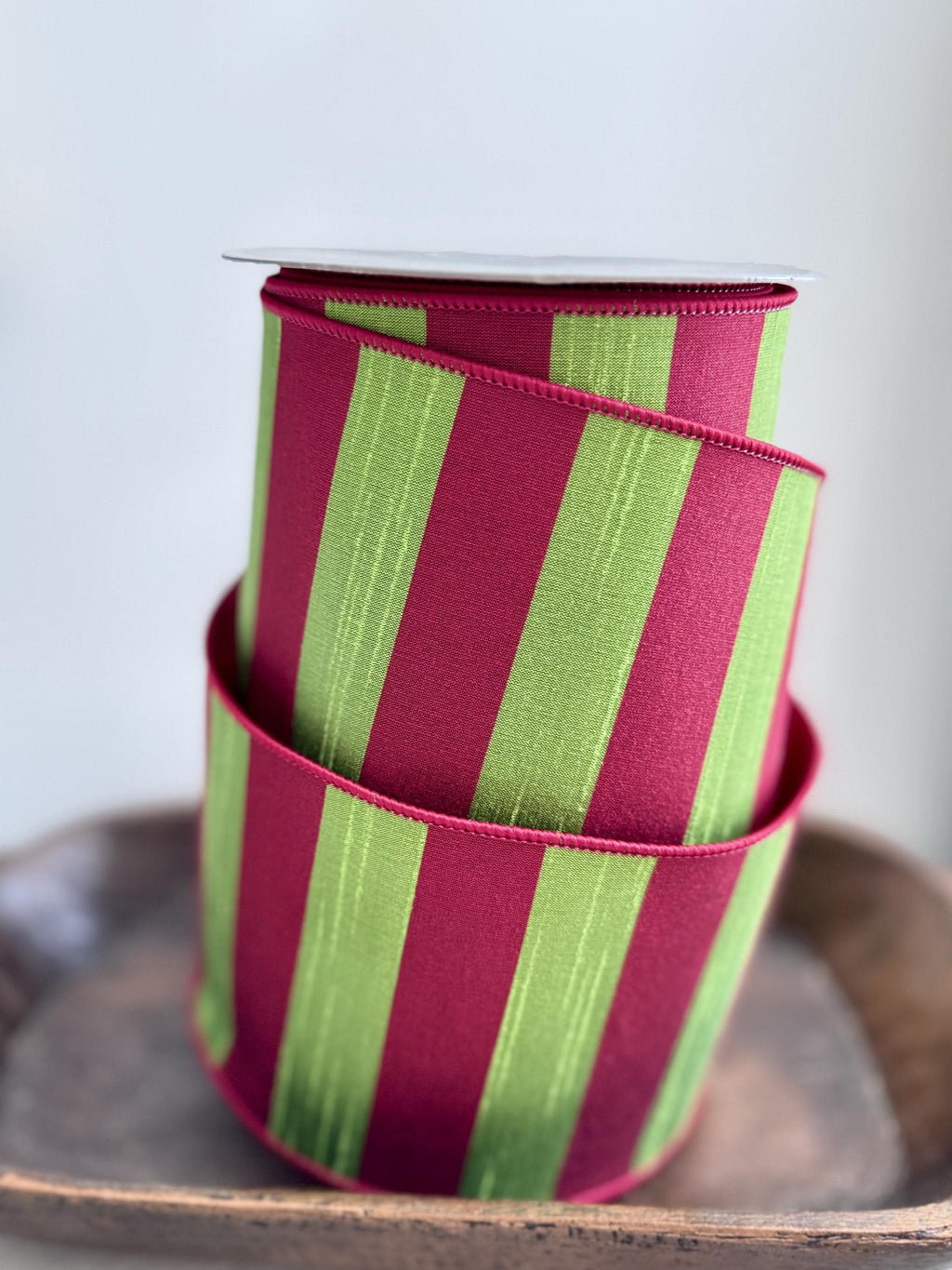Farrisilk Wired Ribbon: 4-Inch Red Lime Stripes with Red Backing 10 Yards