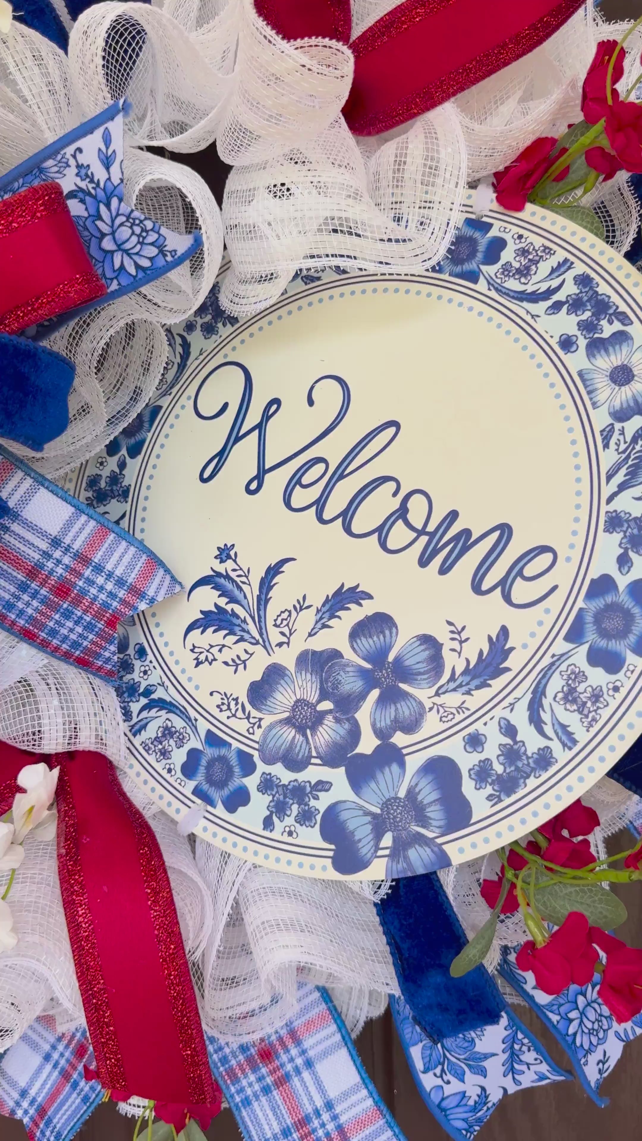 27” Patriotic Mesh Wreath, Red White Blue Front Door, Americana Summer Style, 4th of July Decor, Memorial Day Porch